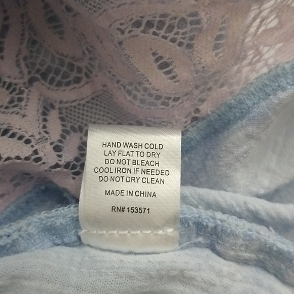 Oli & Hali Oversized Boho Top Button-Up Washed Lace Ruffle Frayed Hem Periwinkle - Picture 10 of 17